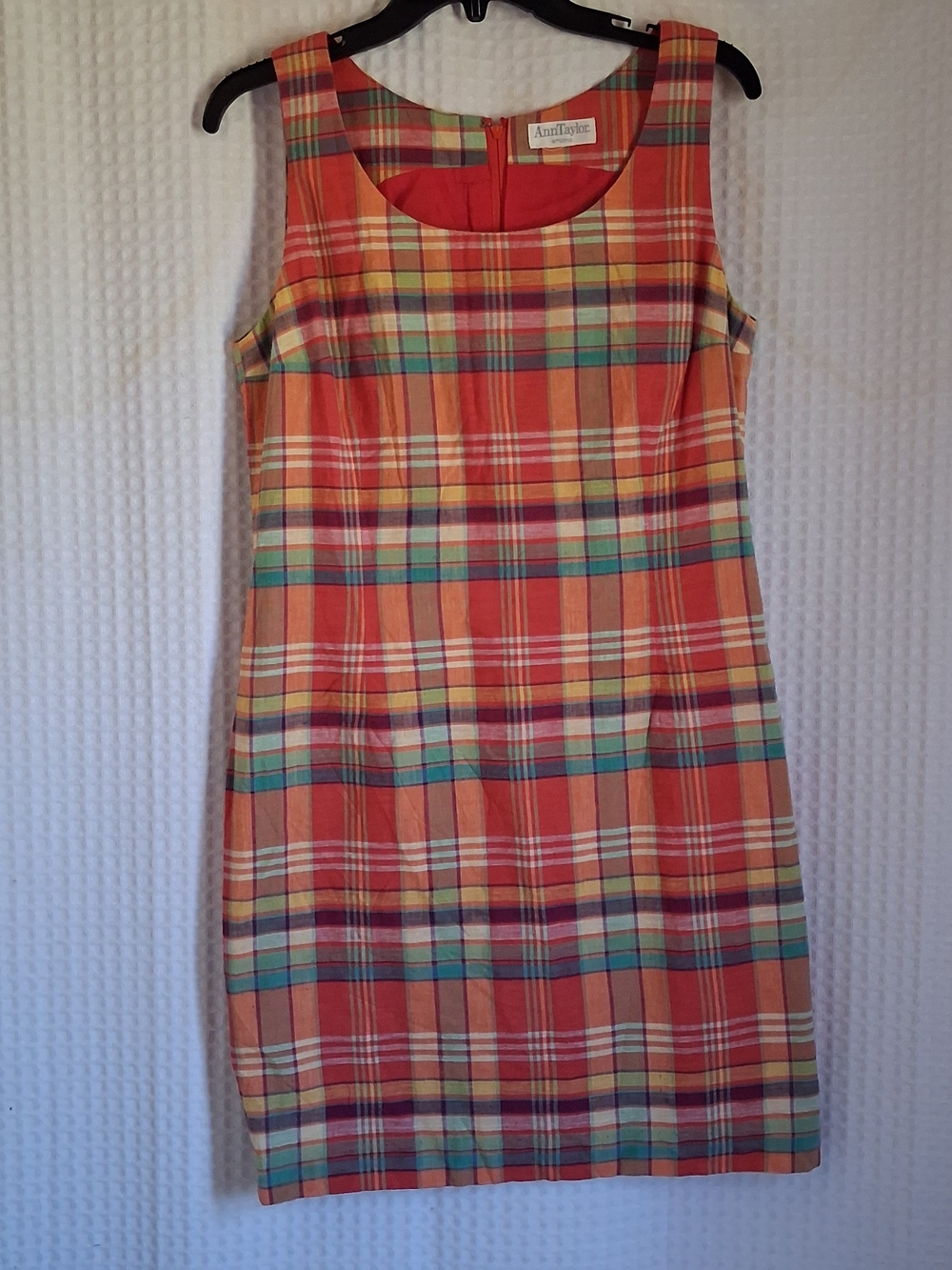 Ann Taylor Vintage Plaid Sleeveless Sheath Dress Orange Fall Retro